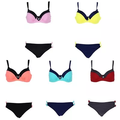 Women Push Up Padded Bra Thong Color Contrast Bikini Swimwear Two Swimsuit • $22.67