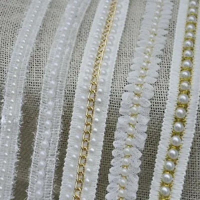 Beaded Sleeve Cuff Wedding Costume Lace Edging Evening Dancing Dress Ribbon 1 M • £2.99