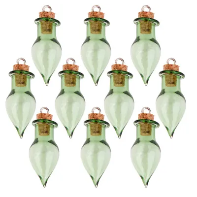 10 Small Cute Mini Cork Stopper Tear Drop Glass Bottles Vials Jars Green • £8.29