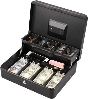 Cash Box With Lock Key And Money Tray Large Money Box For Cash Metal Lock Box • $27.99