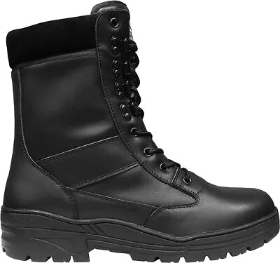 Black ALL LEATHER Army Combat Patrol Boots Tactical Cadet Military Security 903 • £31.99