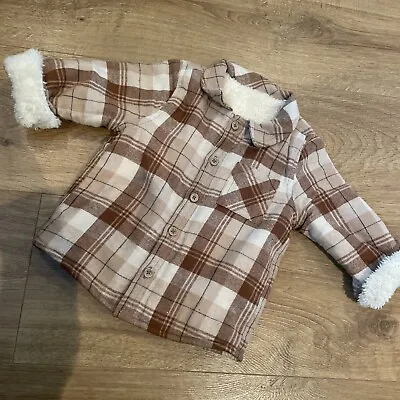 Baby Jacket Coat Fluffy Tartan Patterned Brown • £4