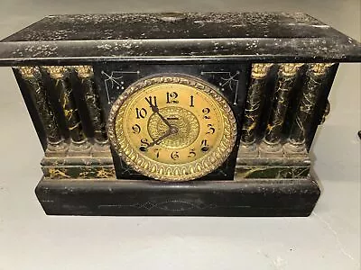 Antique E. Ingraham Co Bristol CT Wood Mantle Clock W/ Key Complete Not Working • $79