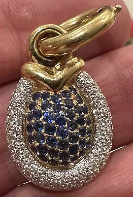 Salavetti 18K Yellow Gold Sapphire Diamond Necklace Pearl Enhancer • $2800