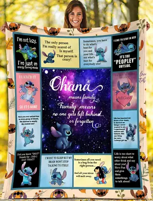 $56.99 • Buy Stitch Funny Cute Cartton Lilo & Stitch Movie Blanket Ohana Means Family Blanket