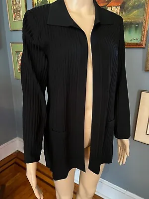 Exclusively Misook Black Open Front Ribbed Knit Cardigan Sweater Size XS • $15.99