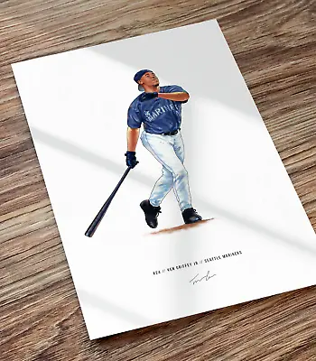 Ken Griffey Jr Seattle Mariners Illustrated Baseball Print Poster Motion 3 Art • $19