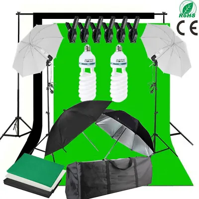 Photo Studio Continuou Lighting Kit Umbrella Backdrop Background Light Stand Set • £55.95