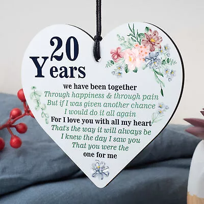 Anniversary 20th Wedding Anniversary Engagement Wood Heart Plaque Gift Keepsake • £3.95