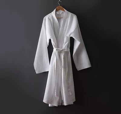 Unisex White Waffle Robe Dressing Gown Cotton Men Women One Size • £22