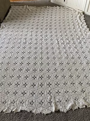 Vintage Crochet Bedspread / Coverlet / Bed Cover Off White Heavyweight • $27.49