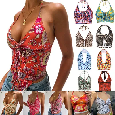 £11.74 • Buy Summer Womens Halter Sexy Y2K Vest Low-Cut Ladies Fashion Print Slim Tank Top
