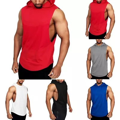 Men's Athletic Sleeveless Hoodie Vest T Shirt Gym Bodybuilding Muscle Tank Tops • £9.08