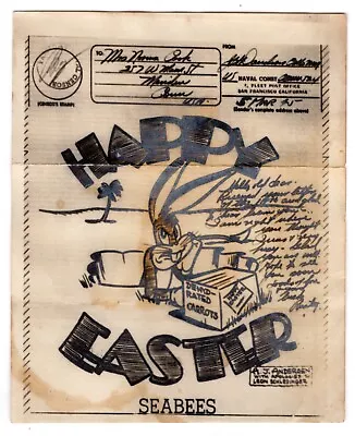 1945 WWII Illustrated V-Mail - Happy Easter Bugs Bunny Naval Censor Seabees • $23