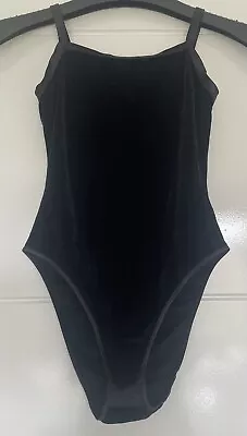 Ladies Black Velvet Body Suit S 14 Stretchy Adjustable Crotch Poppers BNW • £1.99