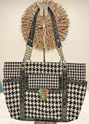 Dana Bachman Houndstooth Large Wool Tote Bag Purse Shoulder Excellent Condition • $18.36