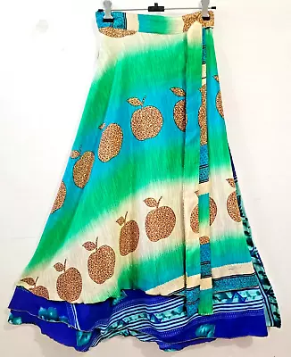 Vintage Silk Sari Wrap Skirt Recycled Magic Bohemian Multicolor 2 Layer Maxi • $35.24