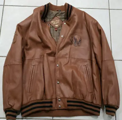 Ecko Jacket Mens 2XL Leather Brown Classic Collection Varsity Bomber Marc Unltd • $98.88