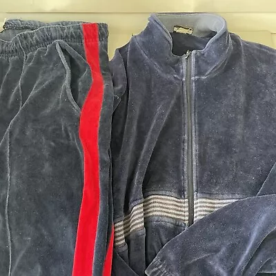 Neiman Marcus Leisure Jacket & Pants Mens L Blue Red Velour Velvet Tracksuit VTG • $89.50