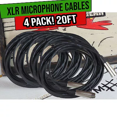 FAT TOAD XLR Microphone Cables 20ft 4 PACK - DJ Pro Audio Studio Mic Cord Wire • $36