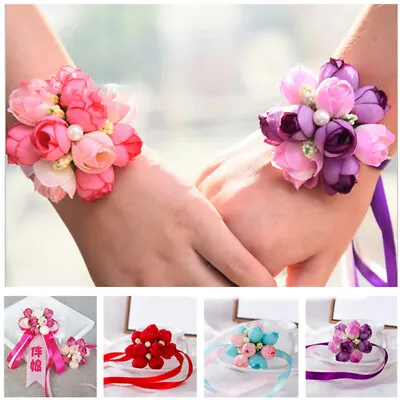 Wedding Bridal Rose Wrist Corsages Hand Flower Bridesmaid Bracelet Wrist Flower • £2.63