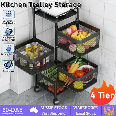 4 Tier Cart Vegetable Storage Trolley Organiser Holder Rotating Rack Steel New • $80.55