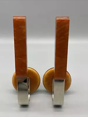£31 • Buy Art Deco Butterscotch Phenolic Catlin Bakelite Amber + Chrome Door Handles Pair