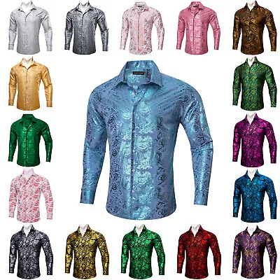 Stylish Shirts For Men Casual Long Sleeve Button Red Paisley Down Dress Shirts • £24.99