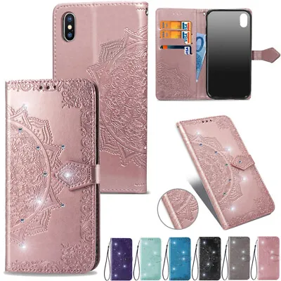 $15.88 • Buy For IPhone 13 14 11 Pro Max XR 8+ Bling Magnetic Leather Wallet Stand Case Cover