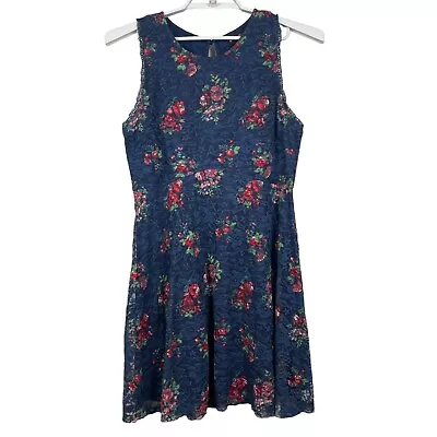 My Michelle XL Sleeveless Fit & Flare Dress Dark Blue Lace Floral A-Line • $14.44