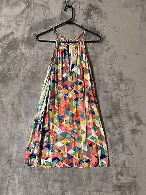 Alice Trixie Silk Dress Womens Small Halter Mini Colorful Geometric Print • $21.95