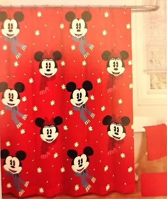 $33.98 • Buy Disney Mickey Mouse & Minnie Christmas Scarf Red Fabric Shower Curtain Scarves