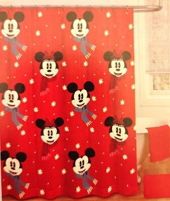 Disney Mickey Mouse & Minnie Christmas Scarf Red Fabric Shower Curtain Scarves • $33.98