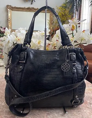 COACH Alexandra Black Python Embossed Leather Satchel Shoulder Handbag15384 EUC! • $118.99