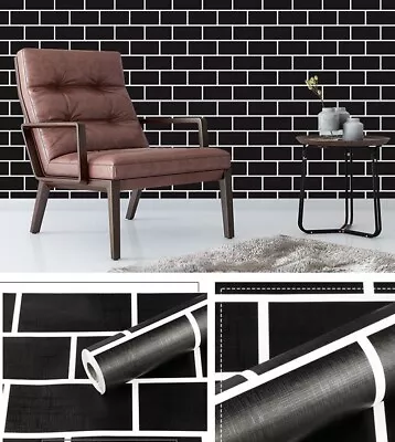 Black Bricks Wallpaper Peel And Stick Self Adhesive Contact Paper Home Decor F3 • $16.42