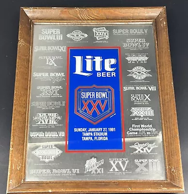 Vintage Miller Lite Beer Super Bowl XXV 25 1991 Man Cave Glass Beer Mirror • $34.99