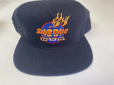 Supreme Fire 5 Panel Navy Snapback Hat Cap • $80