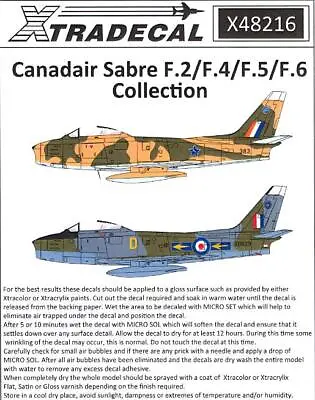 Xtra Decals 1/48 CANADAIR SABRE F.2/F.4/F.5/F.6 Jet Fighter Collection • $13.50