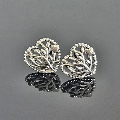 $44 • Buy Pandora Flourishing Hearts Of Love Family Tree Silver Earrings 297085 Free Post