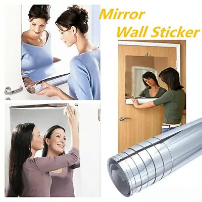 50-200CM Mirror Wall Sticker Roll Self Adhesive Stick Room Film Bathroom Decor • £10.99