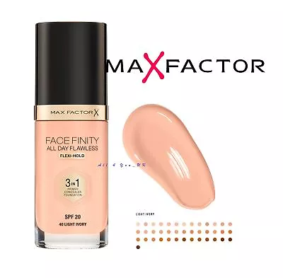 MAX FACTOR FACEFINITY ALL DAY FLAWLESS 3IN1 FOUNDATION SPF20  40 Light Ivory • £9.99