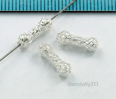 10x BRIGHT STERLING SILVER WIRE NET MESH BONE SPACER BEAD 11.6mm #483A • $7.86