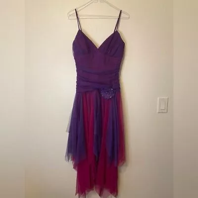 Masquerade Mesh Purple & Pink Handkerchief Flowy Party Dress Size 9/10 • $19