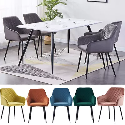 Set Of 2/4 Dining Chairs Velvet Padded Seat Metal Legs High Back Chairs Kitchen • £109.99