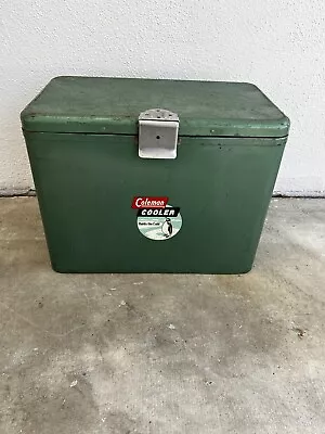 Vintage Coleman Metal Snow-Lite Cooler Ice Chest Model 631 Green Holds The Cold • $135