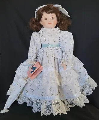 Porcelain Doll 1989 Marian Yu Designs Signed Numbered MYD Blue Dress COA Stand • $9.97