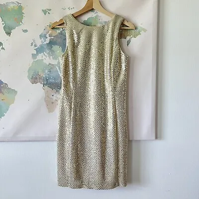 VTG Rhapsody Dress Size 6 Shift Gold Sequins Sleeveless Mini NWT Deadstock • $38.24