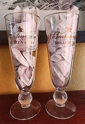 Vintage Budweiser Pilsner Glass Millennium Gold Rim Beer Glass Set Of 2 • $9.99