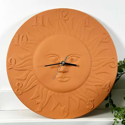 £20 • Buy Terracotta Sunburst Clock 30cm Embossed Round Face Wall Decor Battery Analogue