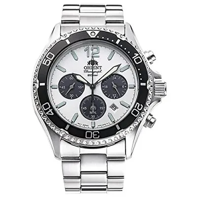 Orient Mako RN-TX0203S Solar Panda Analog Chronograph Men's Watch White Silver • $267.66